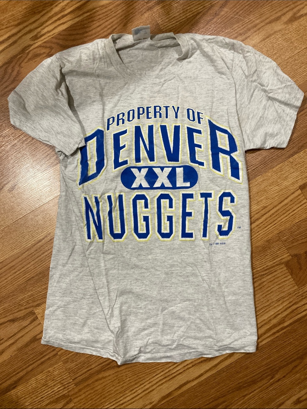 Tultex Gray Denver Nuggets Graphic Tee with Blue & Gold Lettering